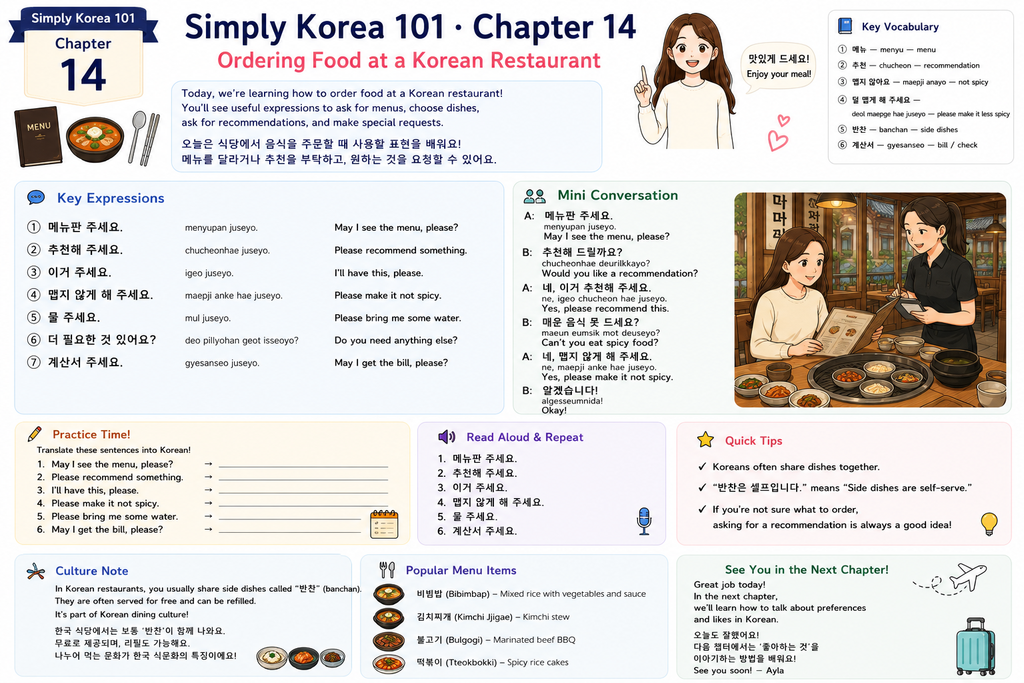 Ordering food in Korean – Simply Korea 101 Chapter 14